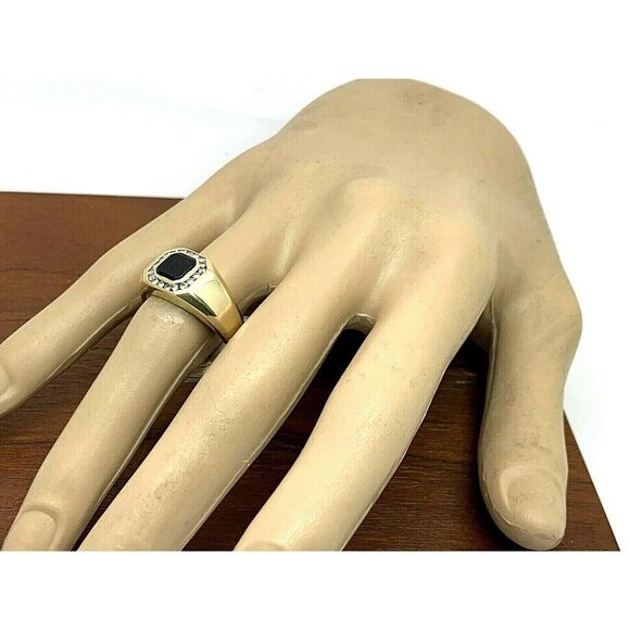 Diamond Black Onyx Ring 0.25ctw 14k Yellow Gold Unisex Size 11 Estate Je… - Picture 4 of 13